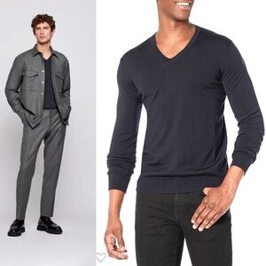 BOSS Hugo Boss Slim Fit Extra Fine Merino Wool Ribbed V-Neck Sweater